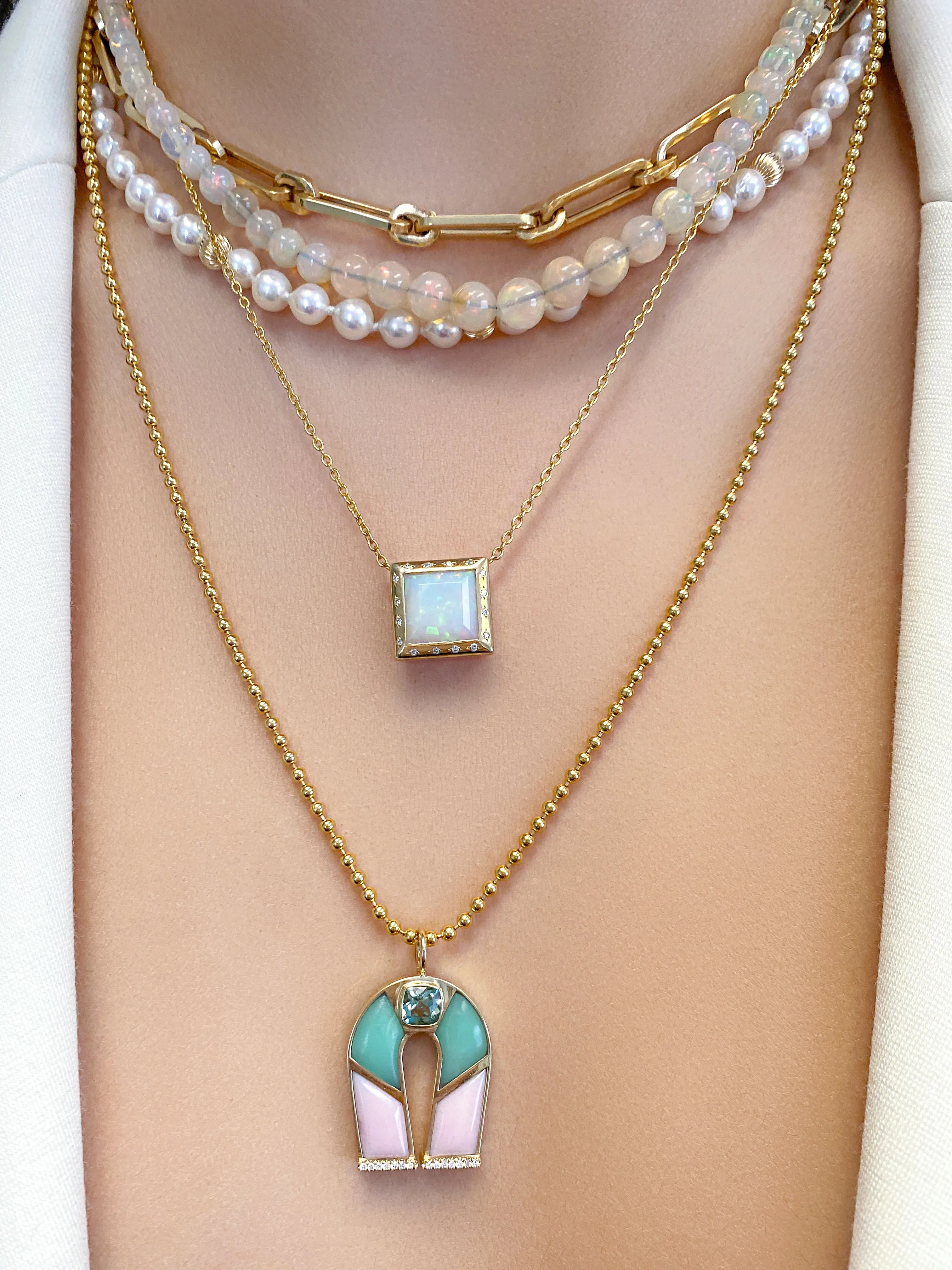 14K YG Opal and Diamond Necklace