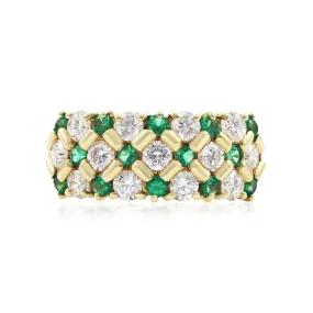 18K Yellow Gold Emerald and Diamond CHECKERBOARD Statement Band