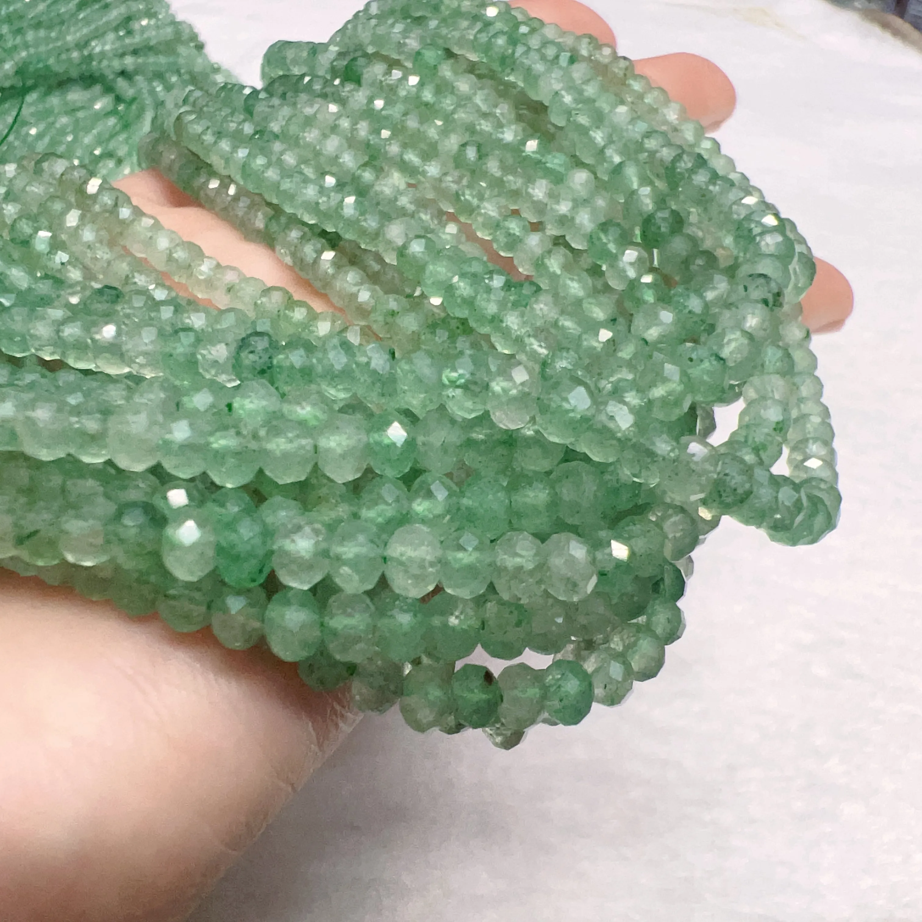 3x4mm Natural High-quality Faceted Green Strawberry Quartz Rondelle Bead Strands for DIY Jewelry Projects