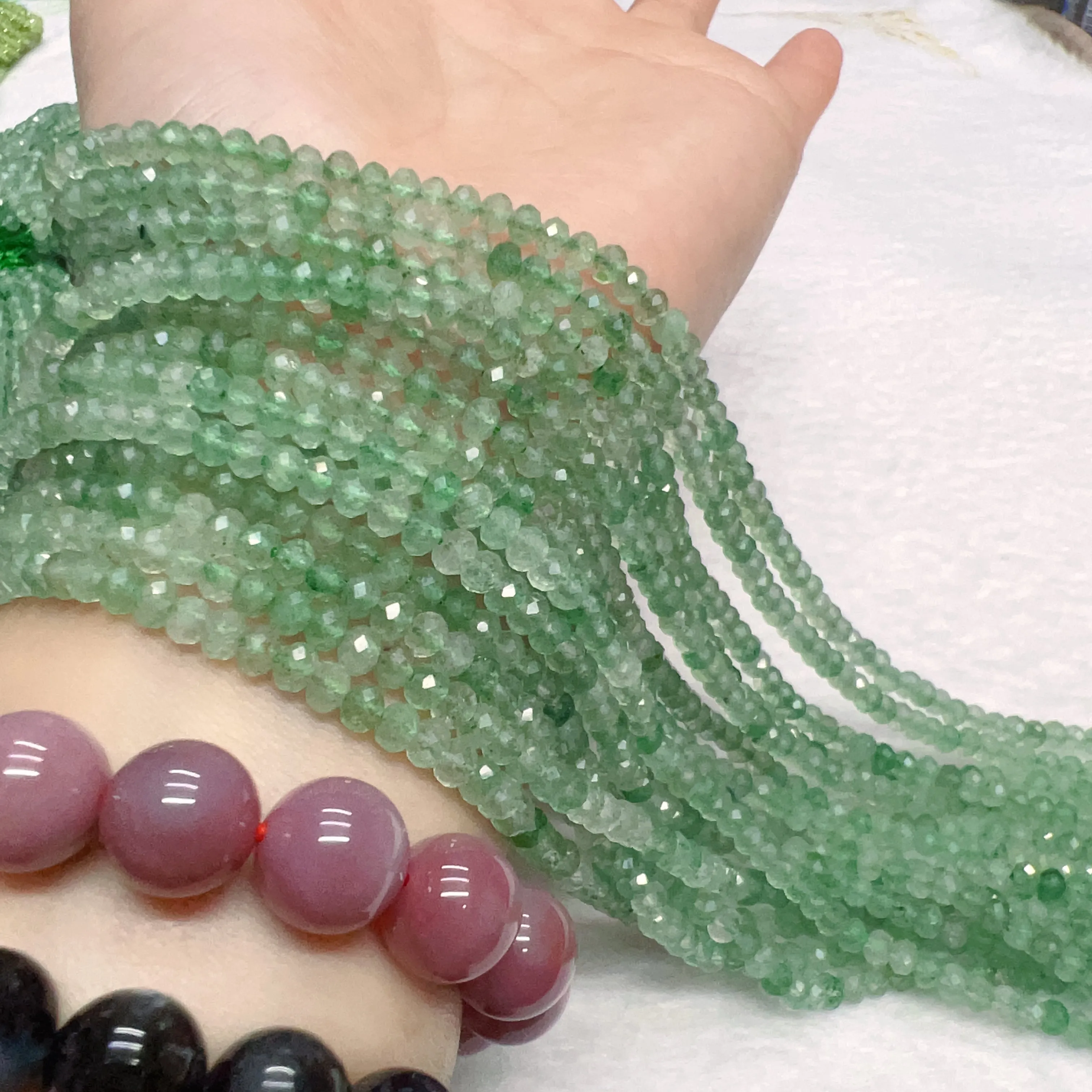 3x4mm Natural High-quality Faceted Green Strawberry Quartz Rondelle Bead Strands for DIY Jewelry Projects