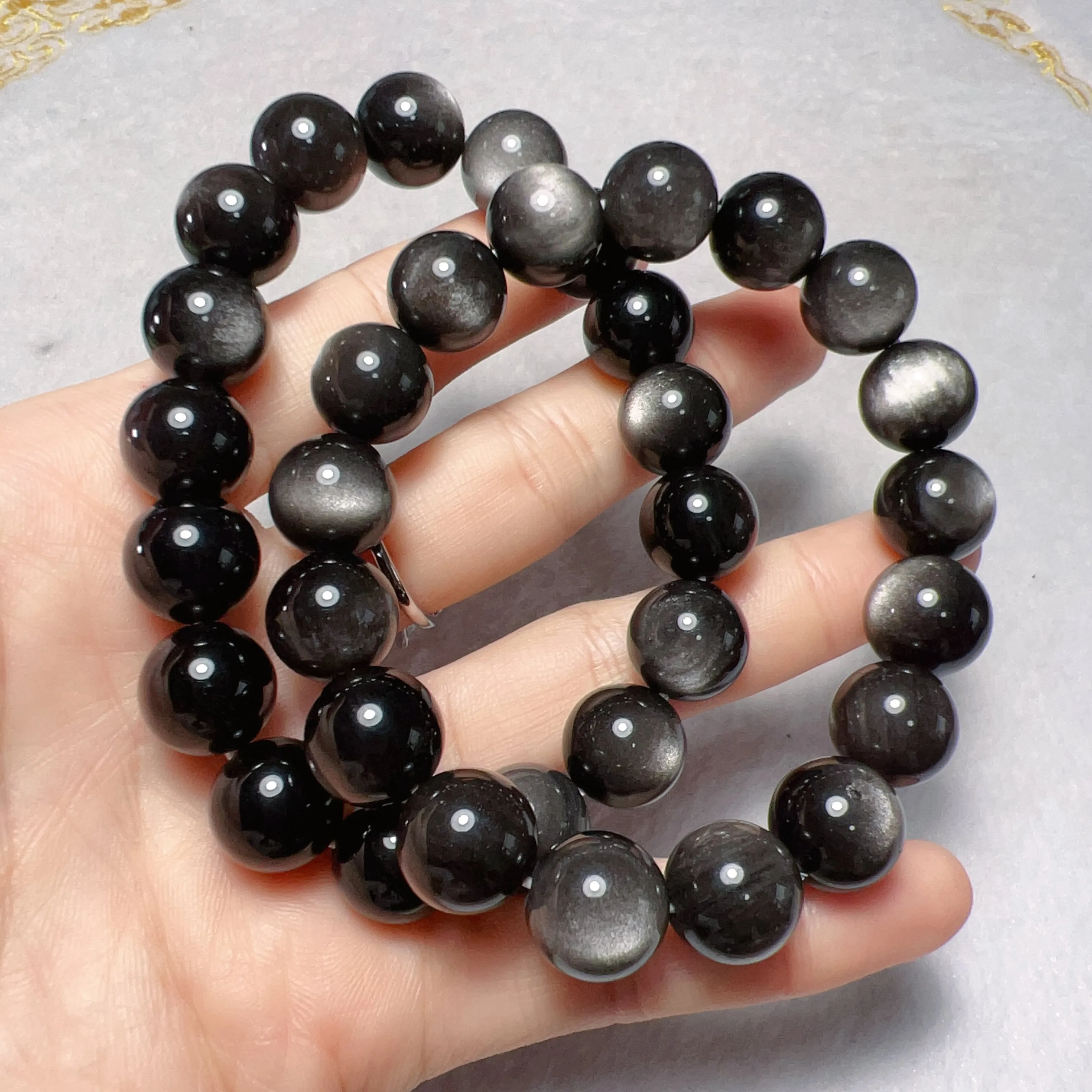 8mm 10mm 12mm Natural Top-Quality Silver Sheen Obsidian Bracelets for DIY Jewelry Projects