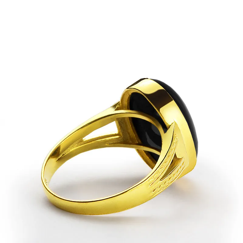 Black Onyx Men's Ring in 10k Yellow Gold with Natural Stone