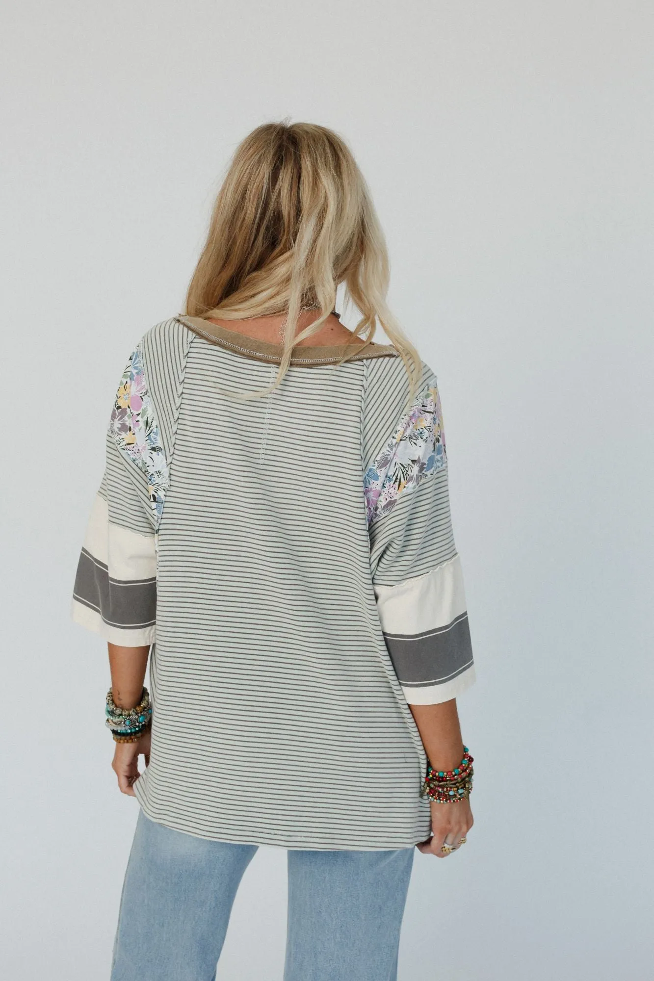 Britt Patchwork Floral Print Top - Mint