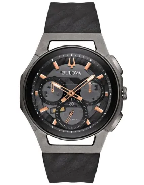 Bulova Mens Curv Chronograph - Steel & Titanium&#44; Black Leather - Exhibition Dial