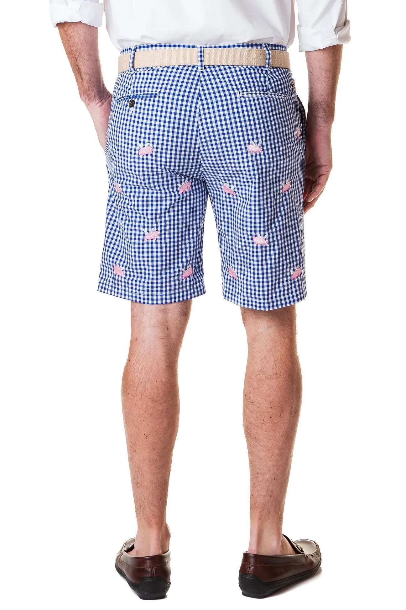 Cisco Short Wide Gingham Royal with Flying Pig