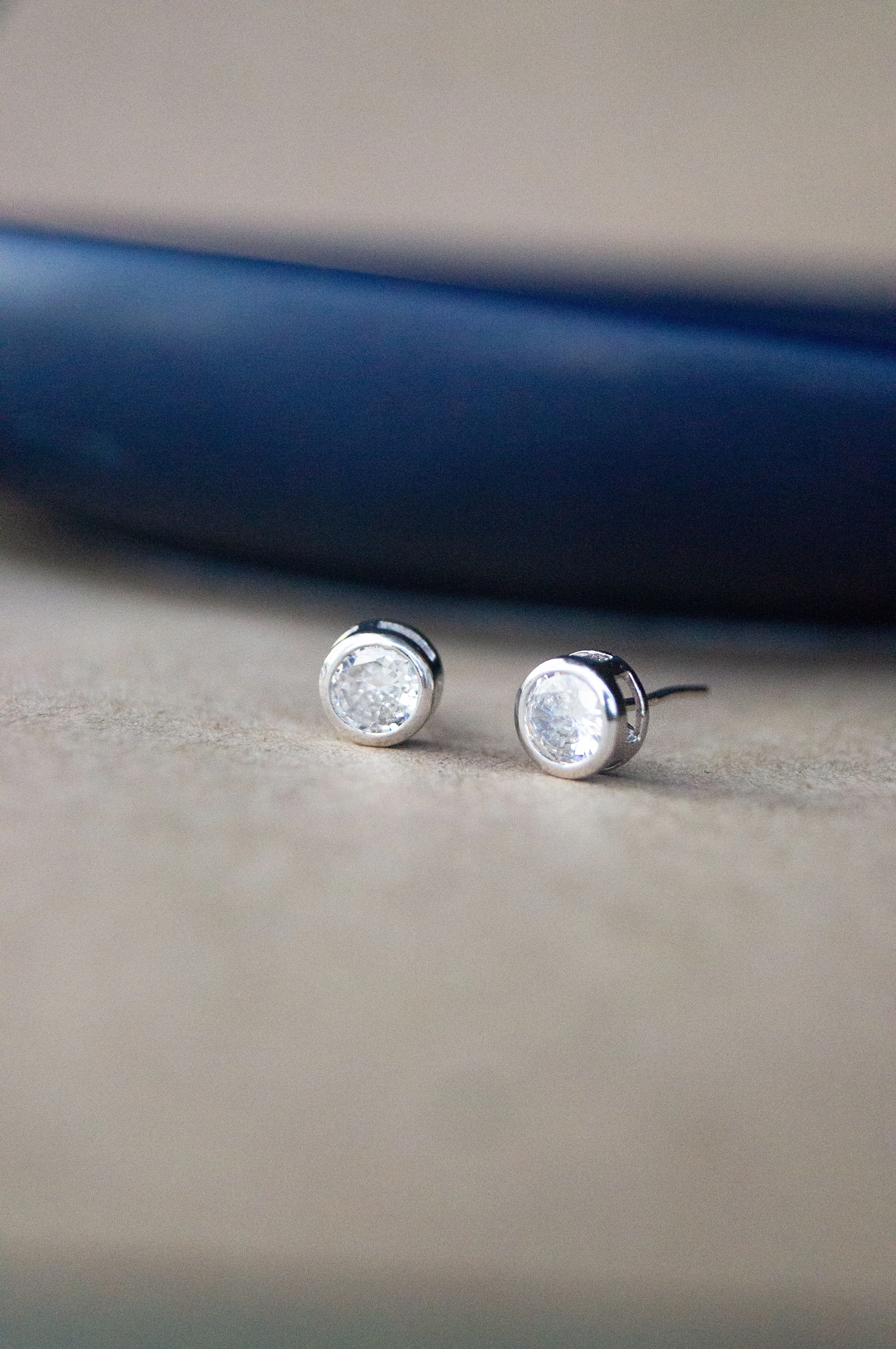 Classic Bezel Solitaire Sterling Silver Stud Earrings