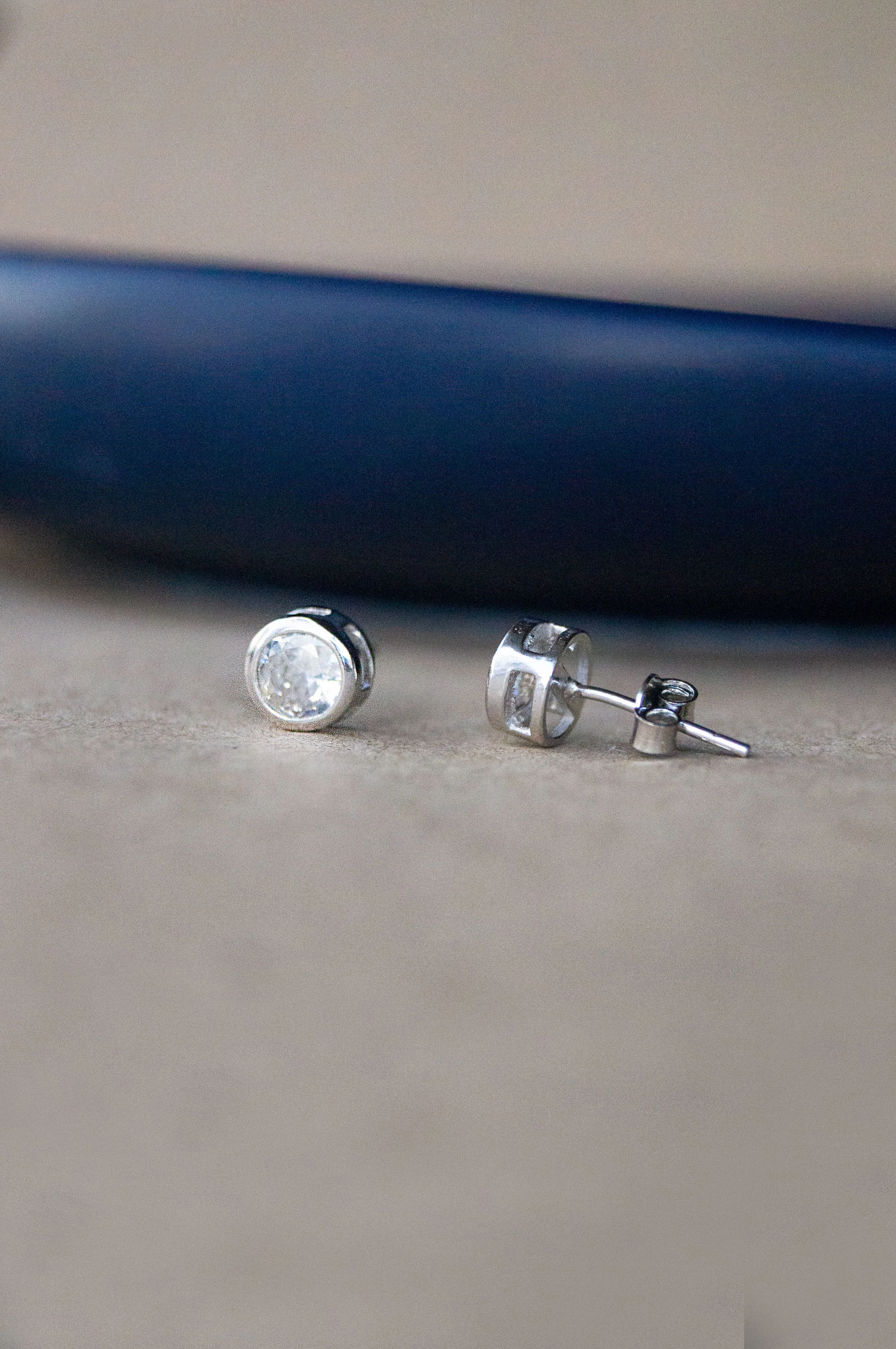 Classic Bezel Solitaire Sterling Silver Stud Earrings