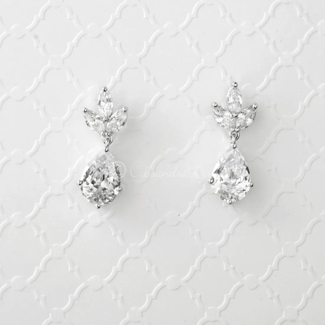 Classic Wedding Earrings with CZ Pear Drop