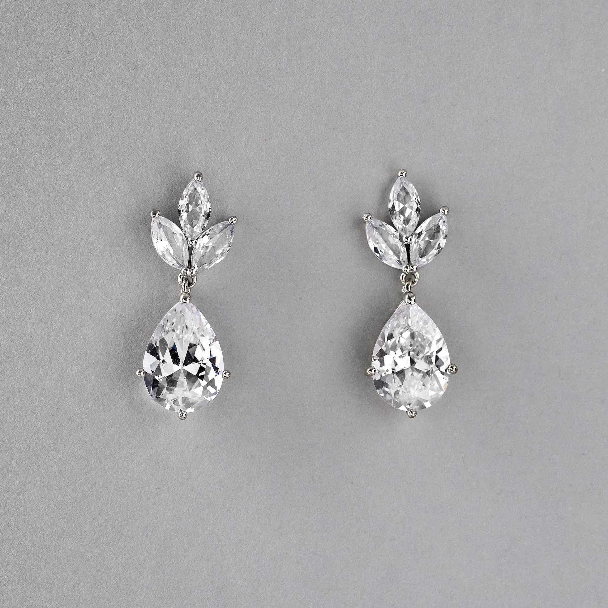 Classic Wedding Earrings with CZ Pear Drop