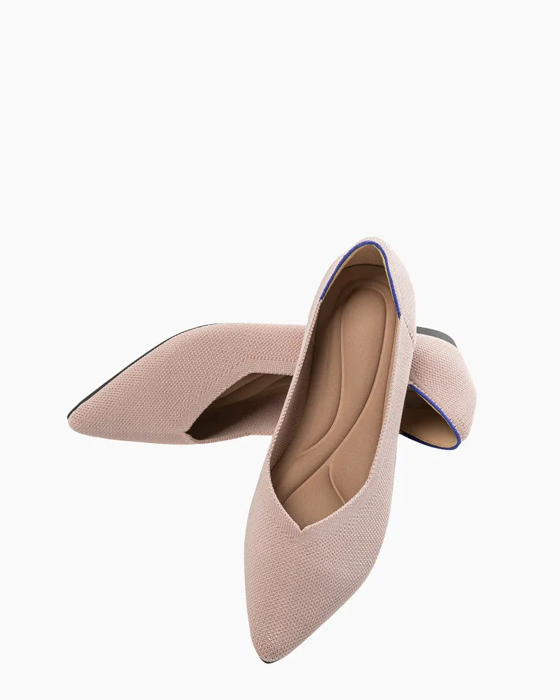 Contrast Piping Pointed Toe Ballet Flats