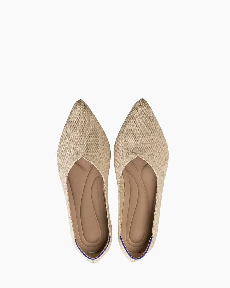 Contrast Piping Pointed Toe Ballet Flats