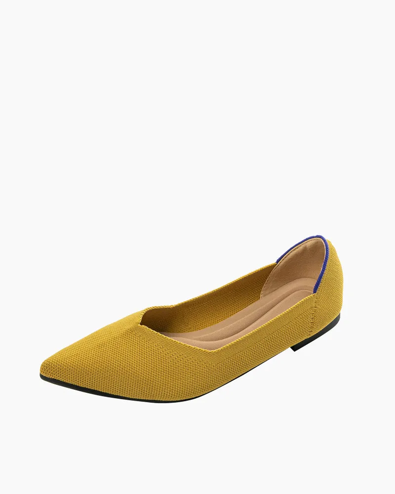 Contrast Piping Pointed Toe Ballet Flats