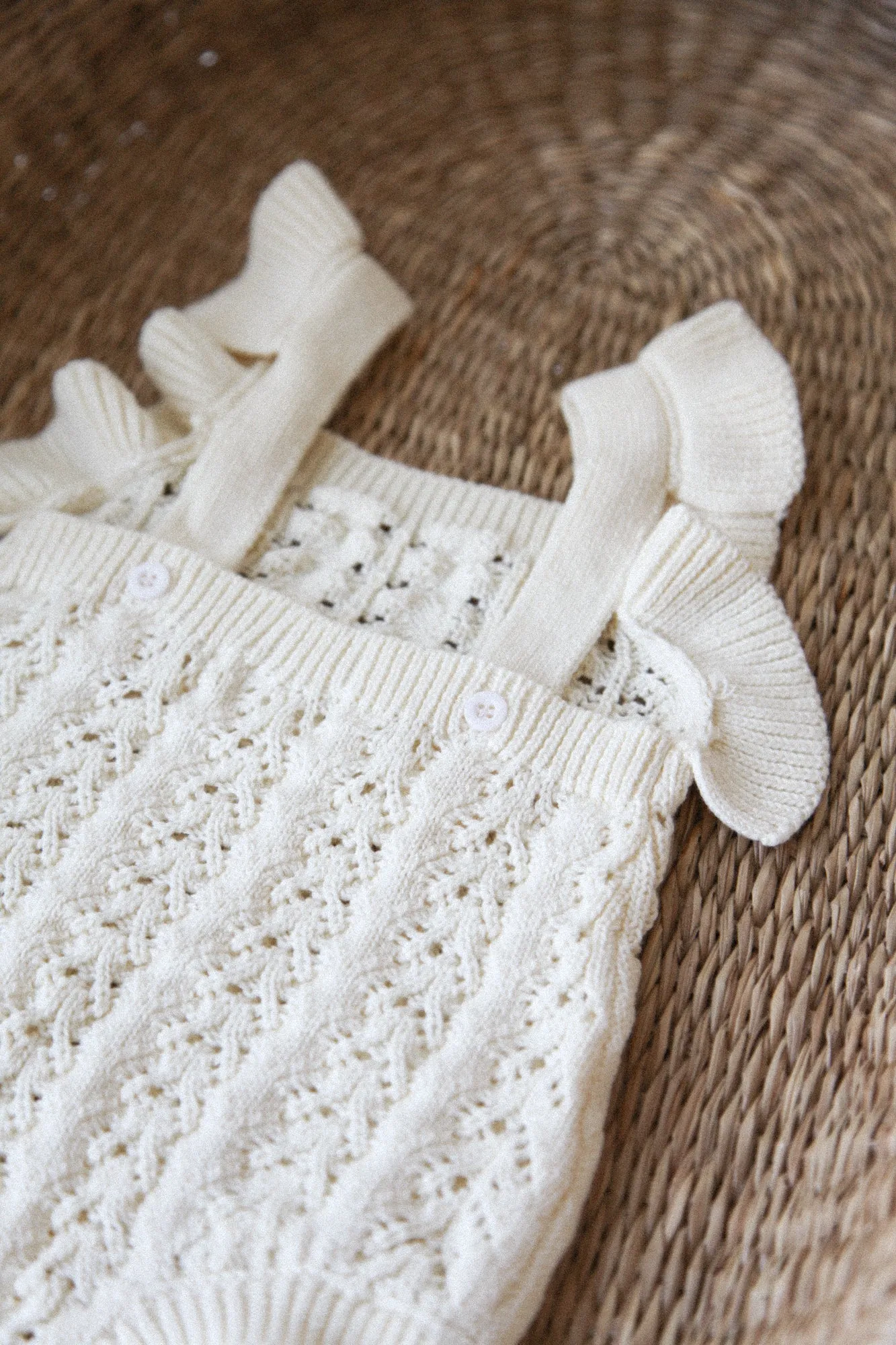 Cream Knitted Openwork Frill Romper