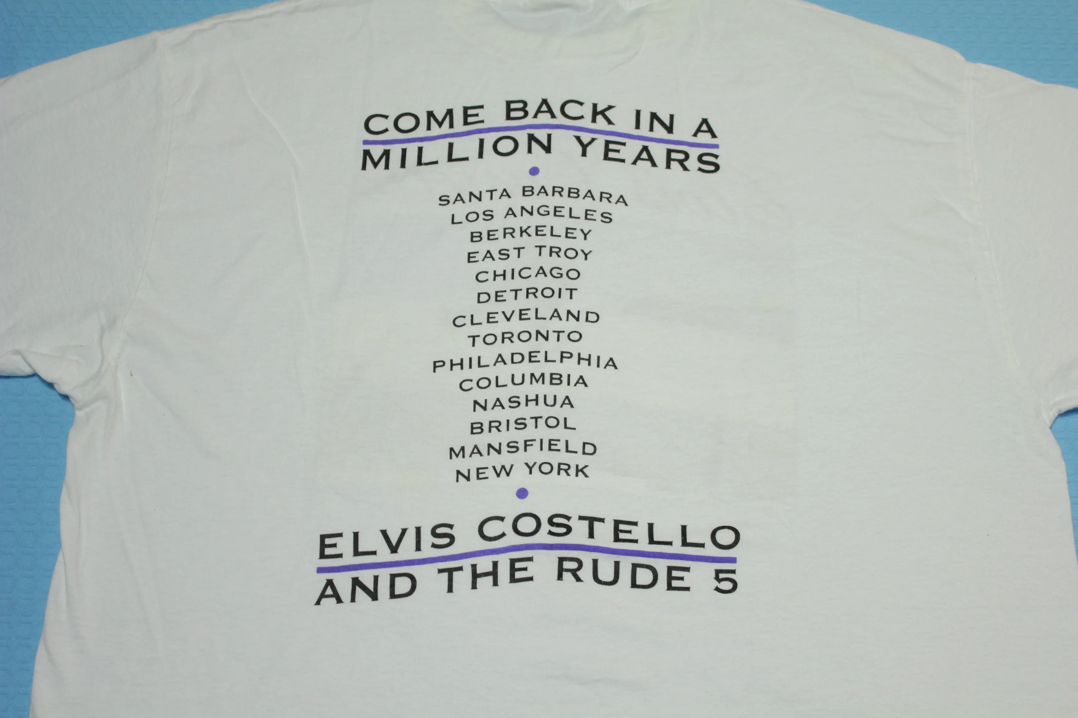 Elvis Costello & The Rude 5 Vintage 90's 1991 Come Back In A Million Years Tour T-Shirt