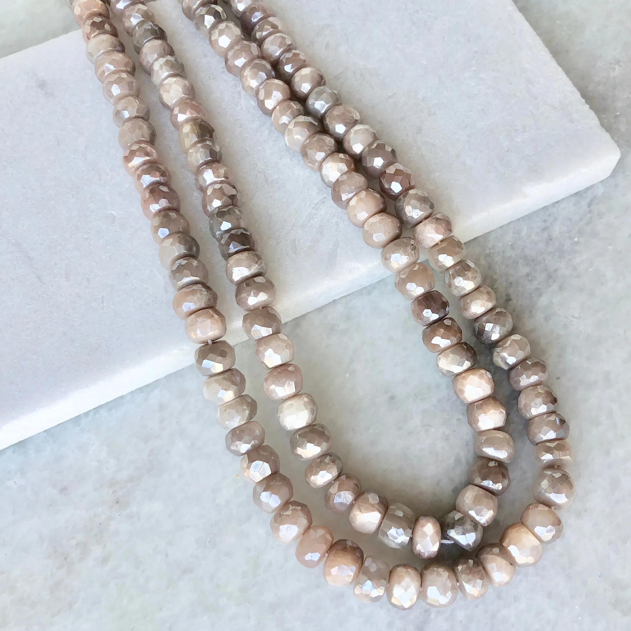 Faceted Peach Moonstone Bead Strand 6mm