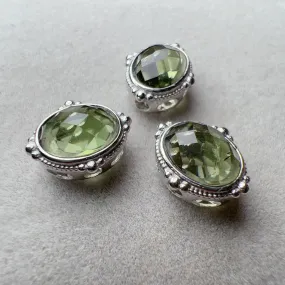 Handmade Faceted Oval Moldavite Pandora's Box Charm Pendant with 925 Sterling Silver