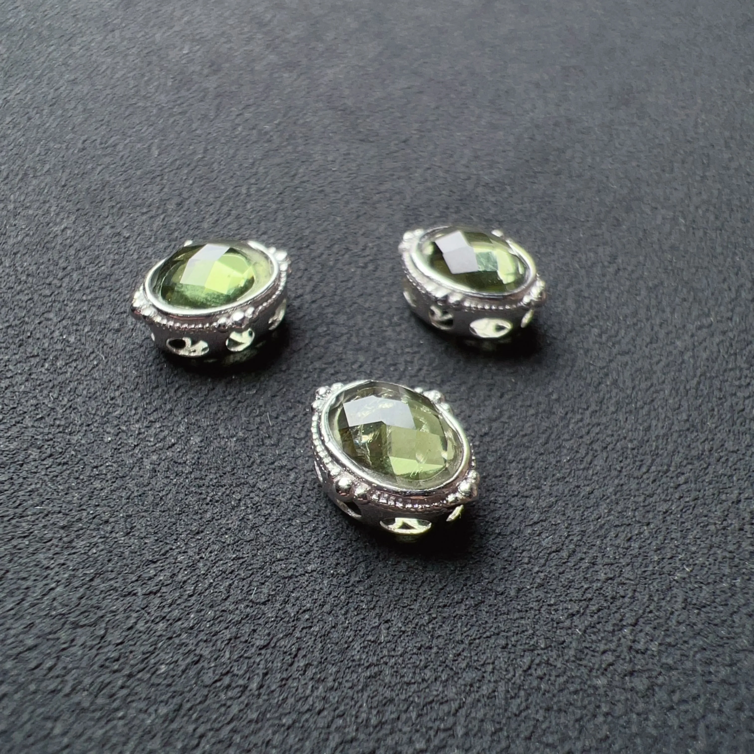 Handmade Faceted Oval Moldavite Pandora's Box Charm Pendant with 925 Sterling Silver