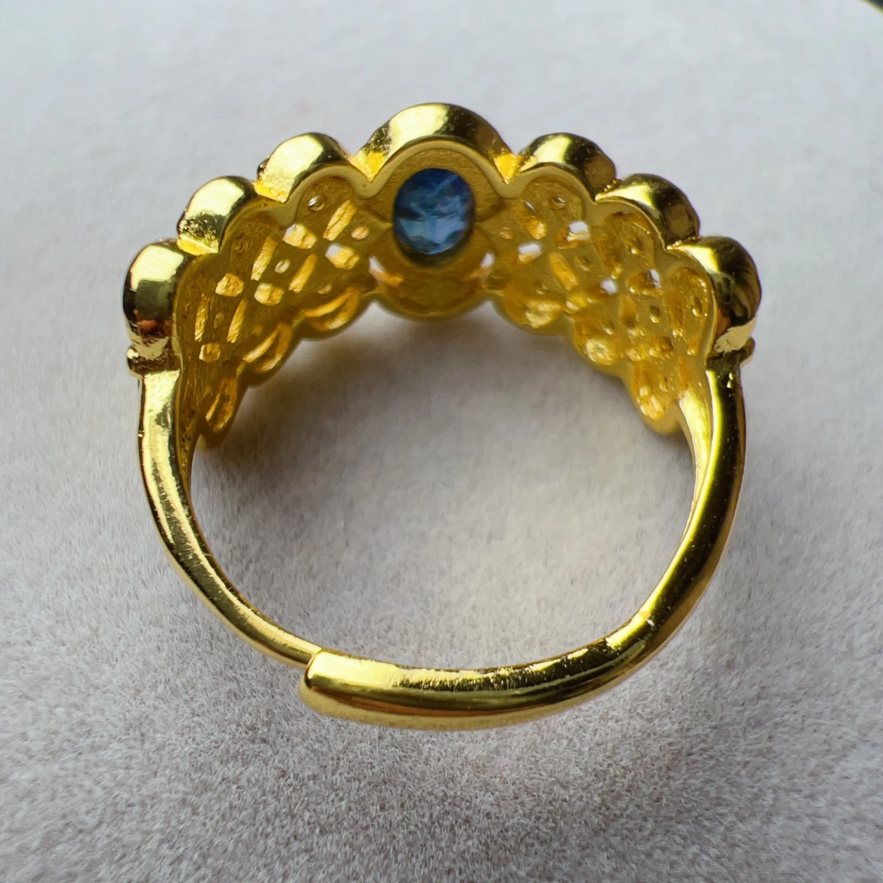 Handmade Natural Blue Sapphire Gemstone Ring with Zirconia and Brass