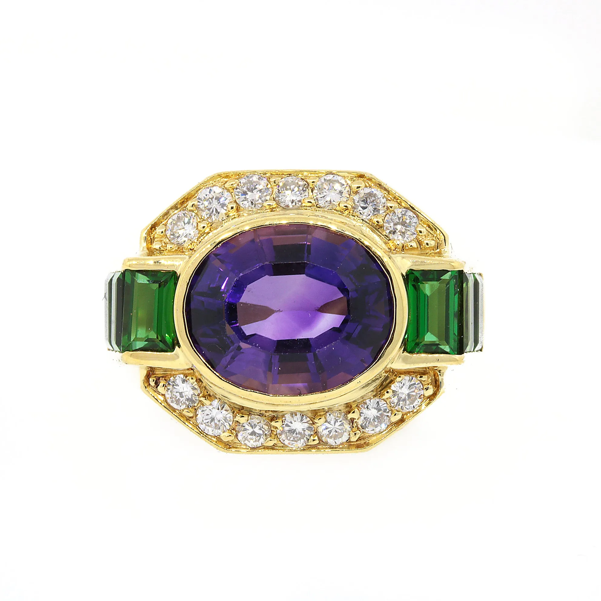 Lagos Amethyst, Tourmaline & Diamond Ring in 18k Gold