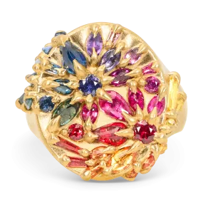 Large Rainbow Star Bright Signet Ring - Size 8.5 - 11678