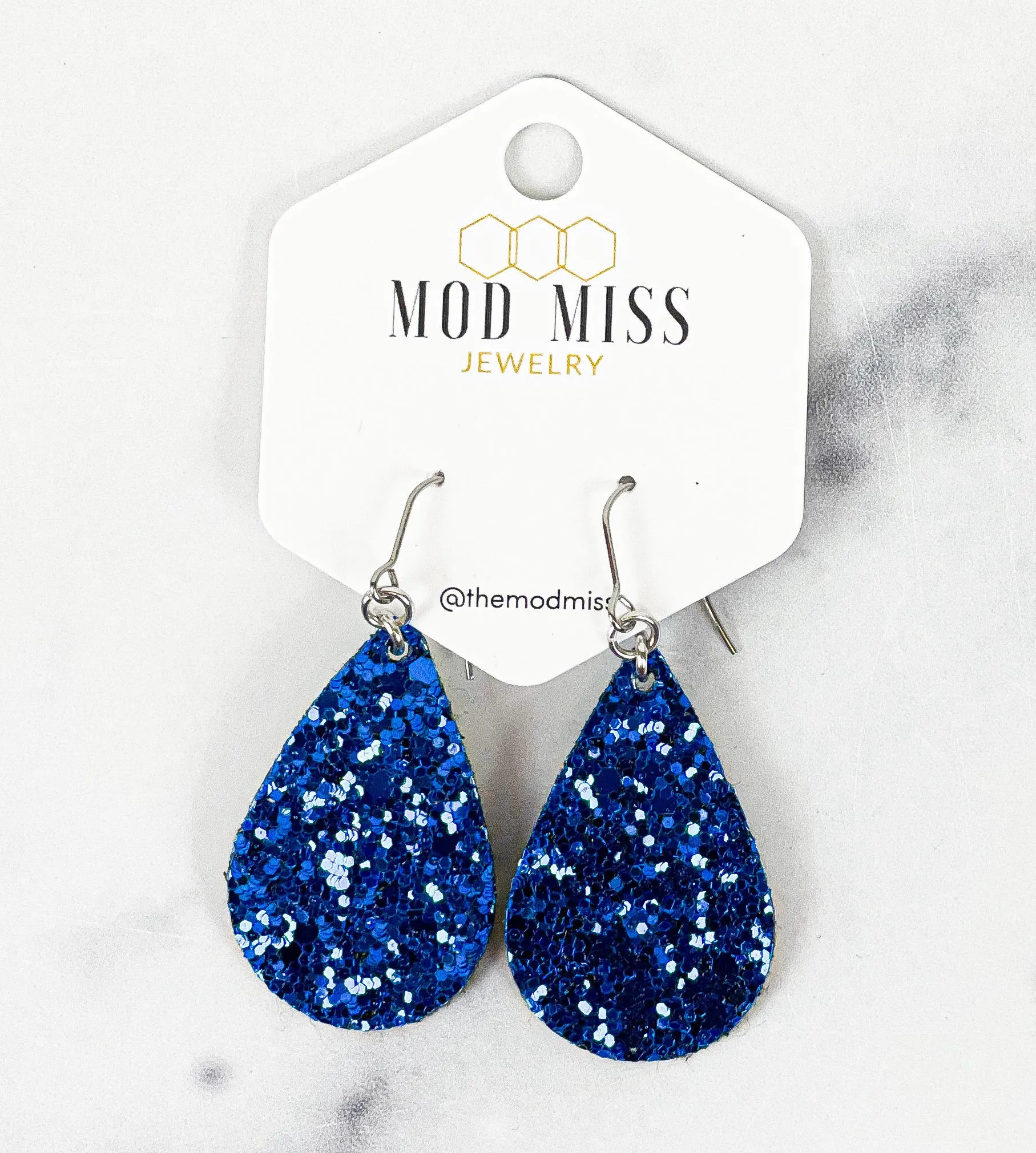 Leather Canvas Teardrop Earring Glitter Royal Blue