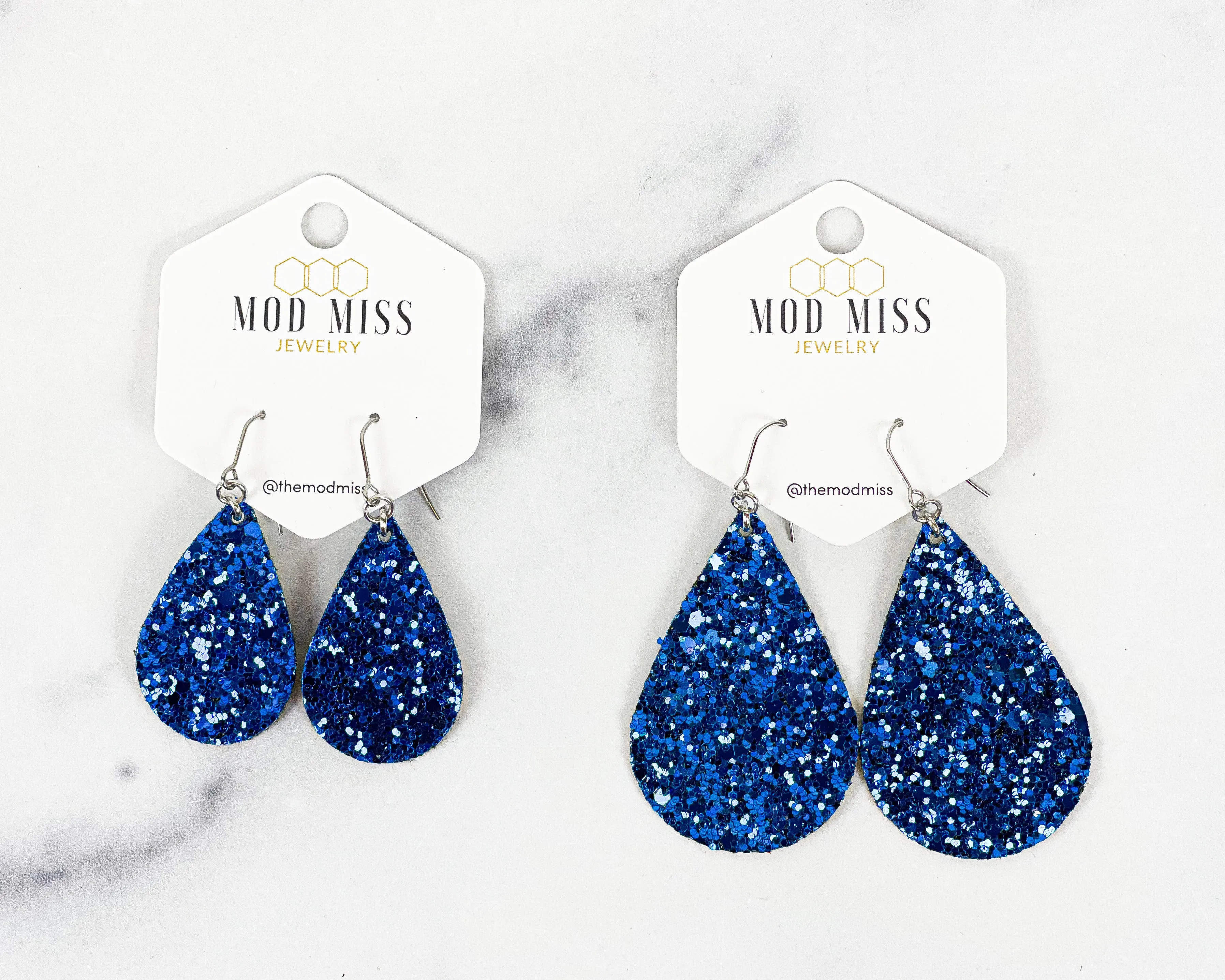 Leather Canvas Teardrop Earring Glitter Royal Blue