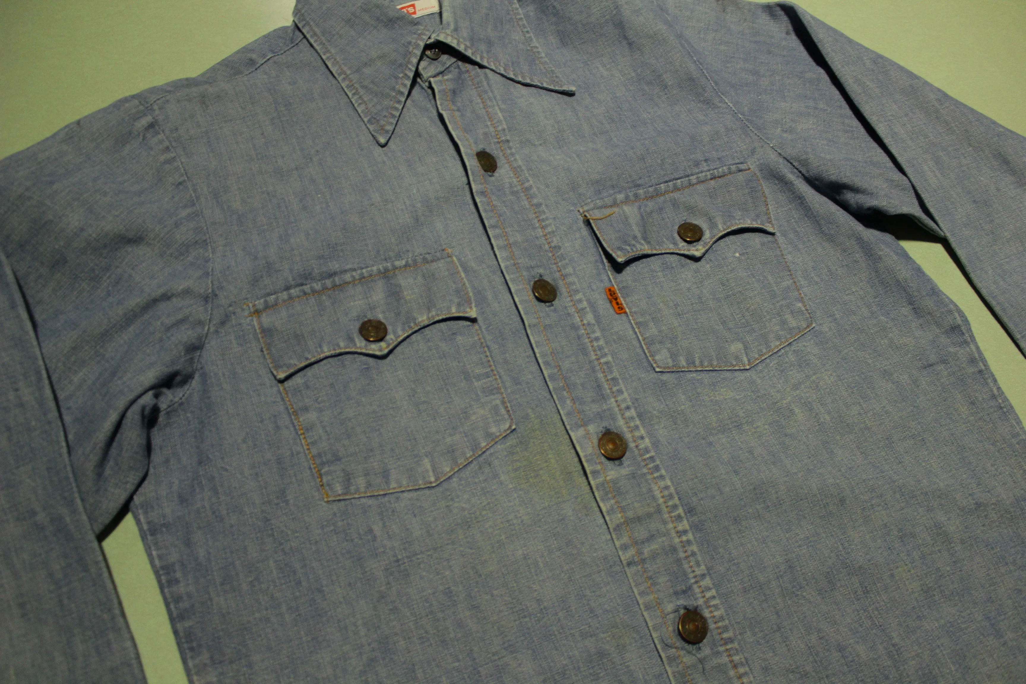 Levis Orange Tab Vintage 70's Denim Chambray Button Up Work Shirt