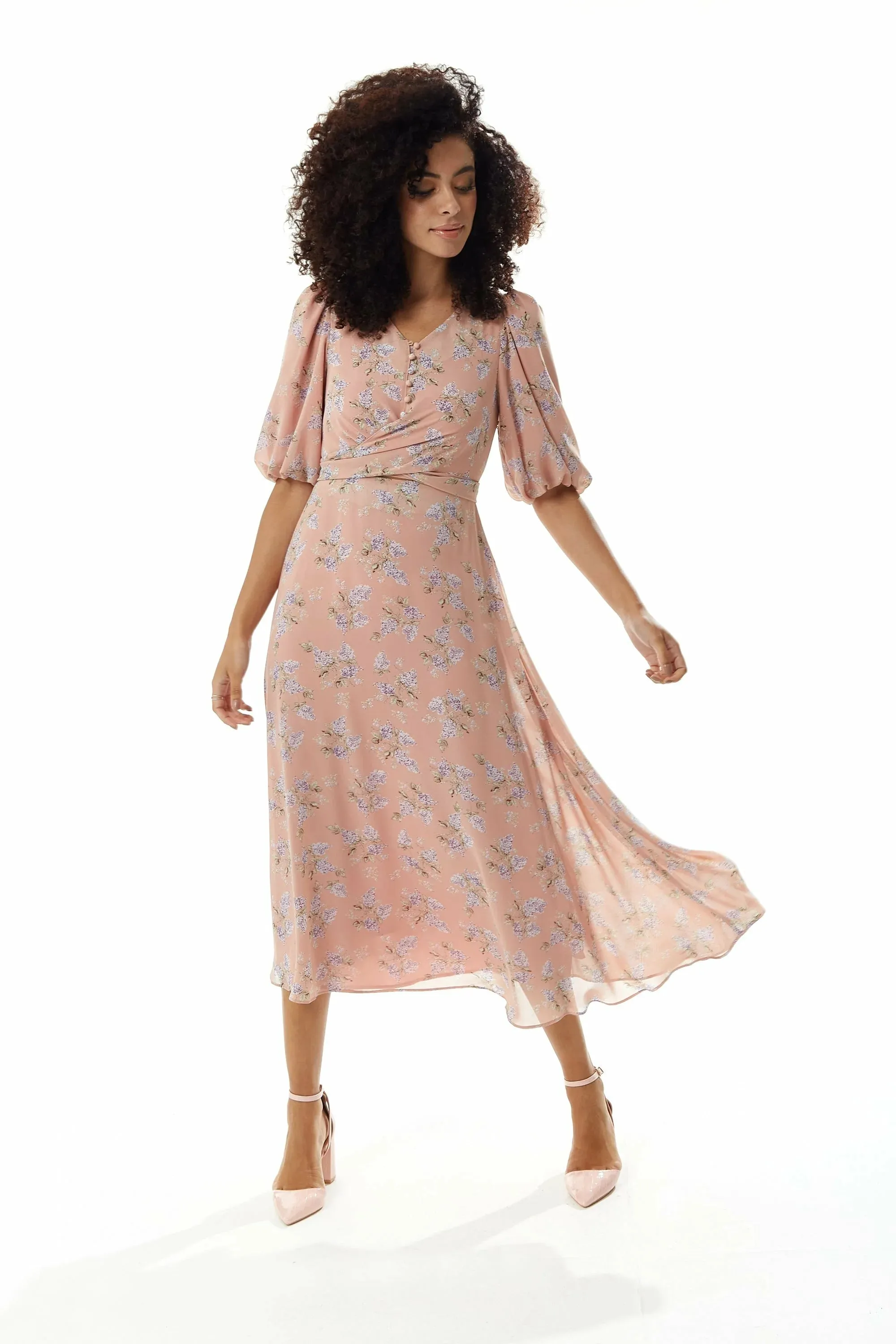 Liquorish Floral Midi Dress With Tie Waist