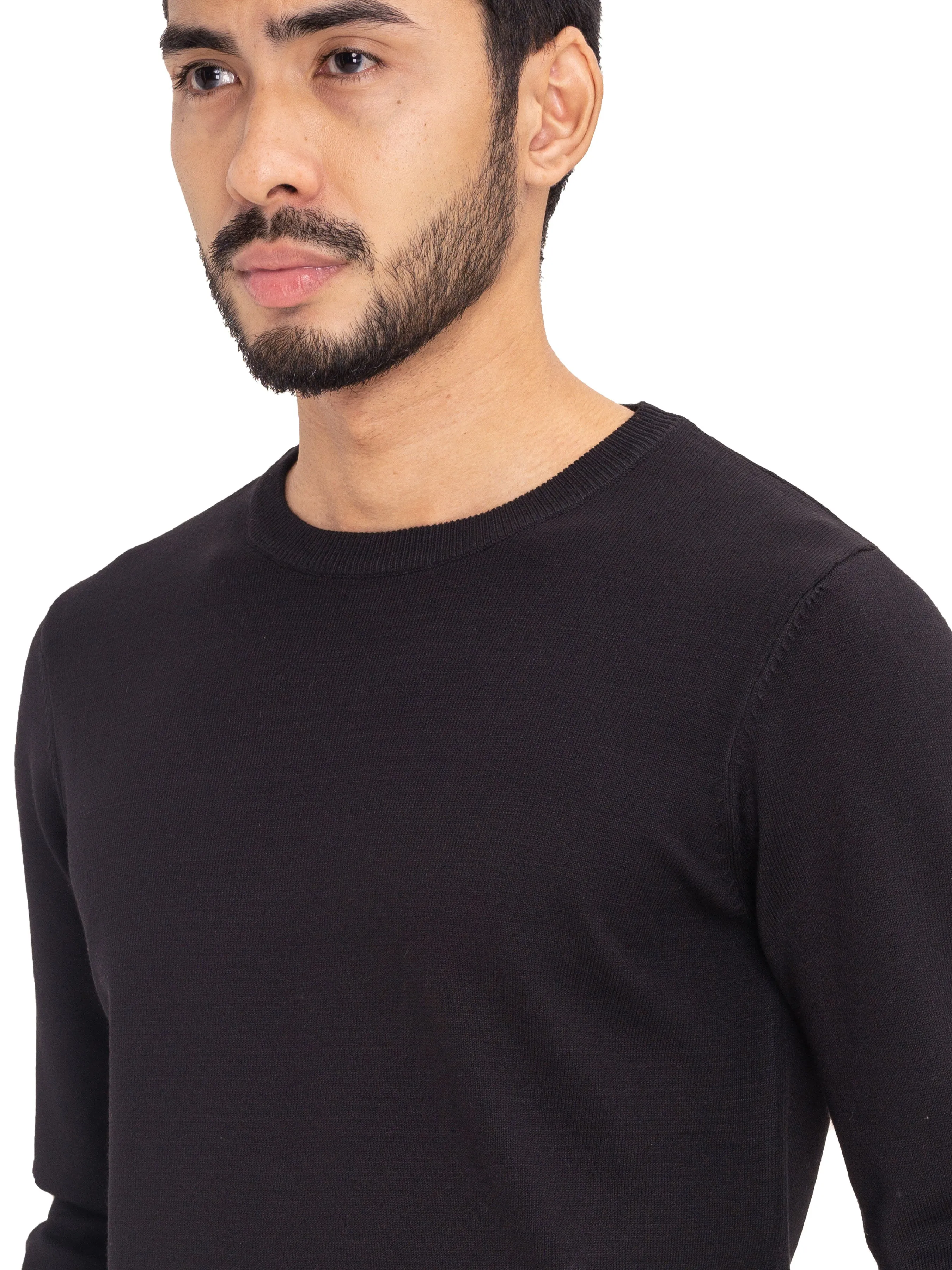 Long Sleeve Crew Neck Sweater - Black