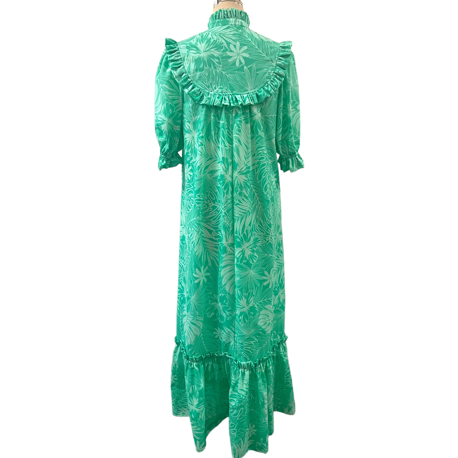 Mint Green High Neck Muumuu with Hibiscus Print 8221