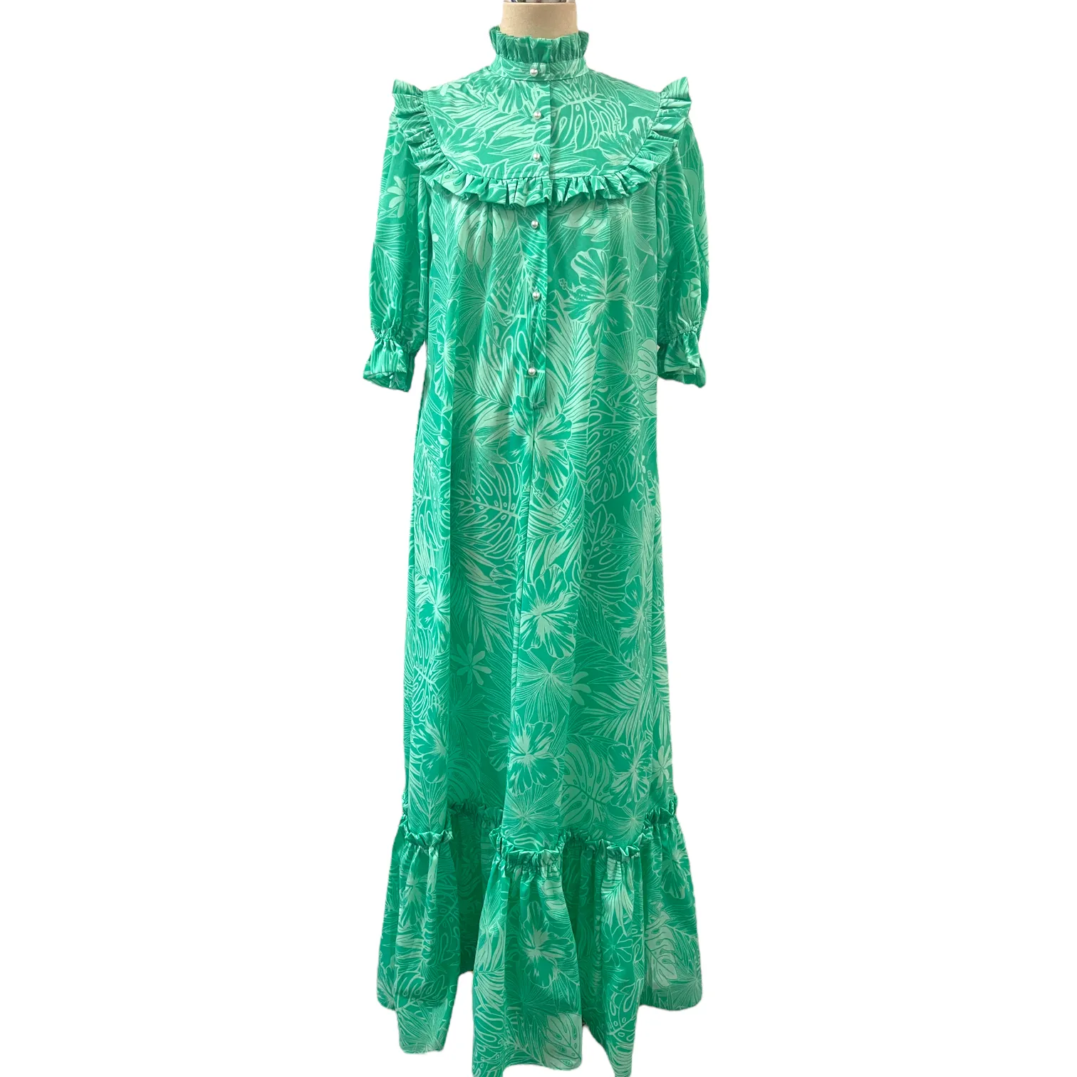 Mint Green High Neck Muumuu with Hibiscus Print 8221