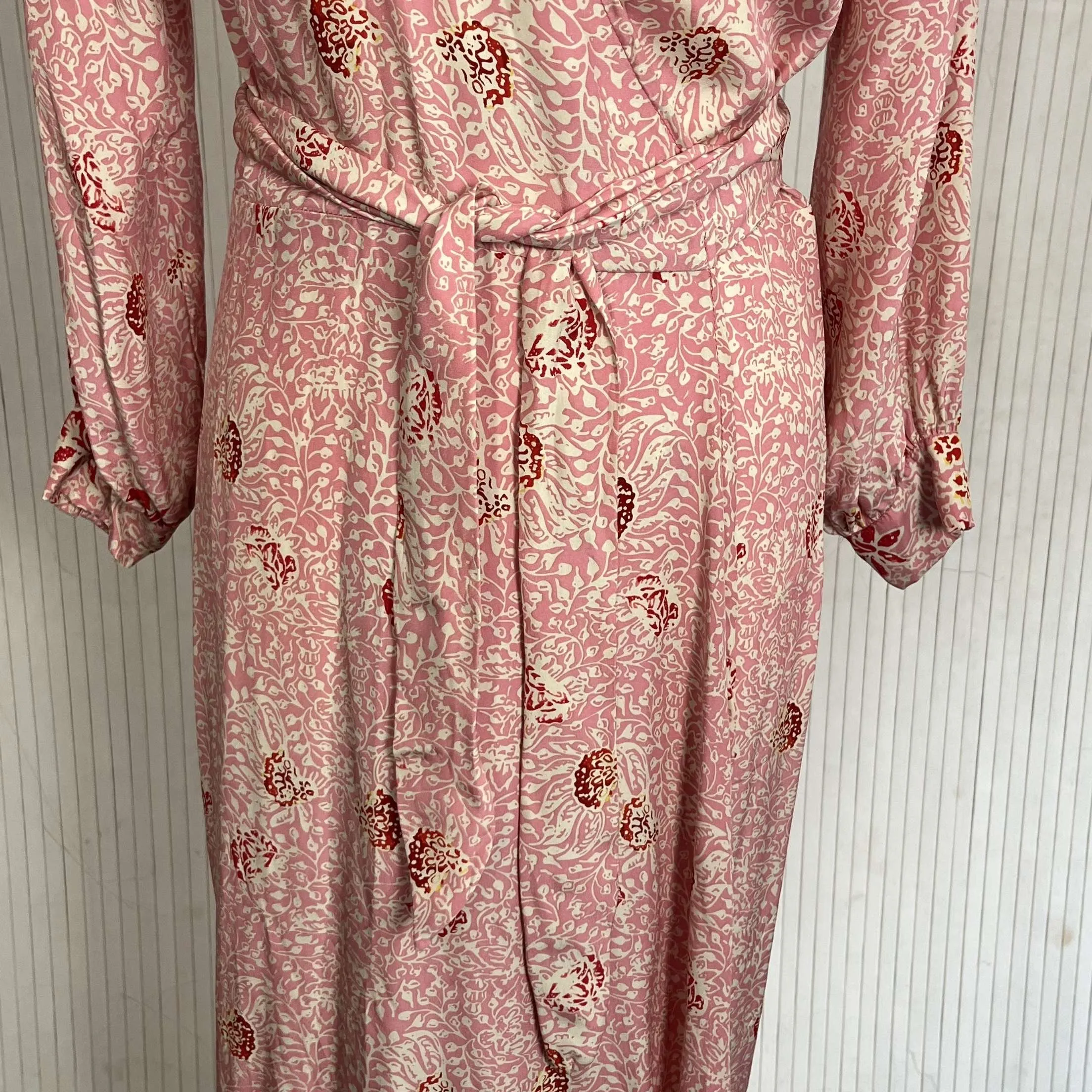 Natalie Martin Pink & Cream Floral Print Silk Maxi Dress XS