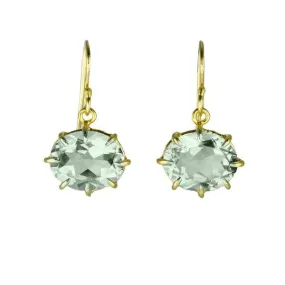 Oval Faceted Green Amethyst Earrings