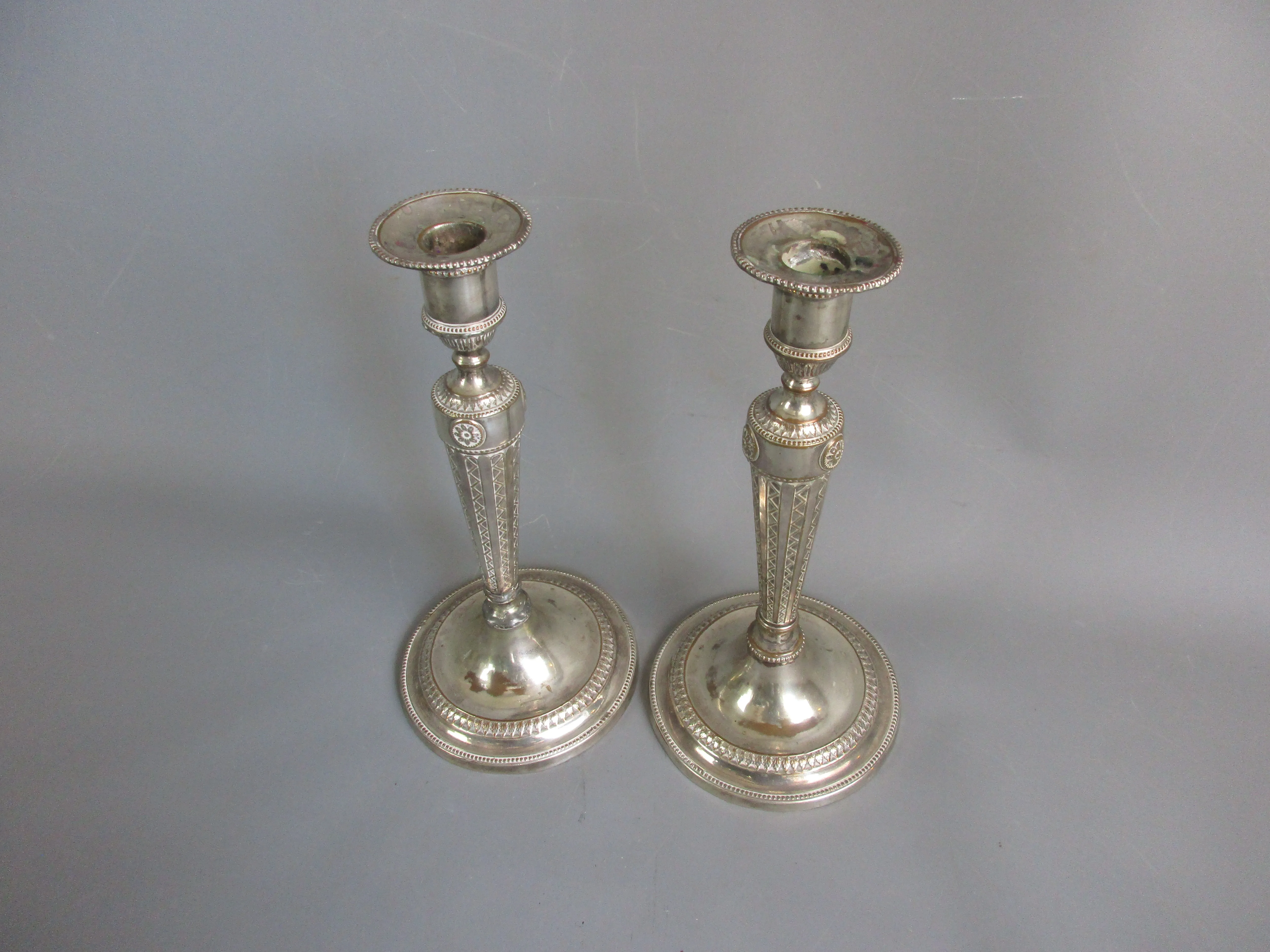 Pair Of Grand Silver Plated Candlesticks Antique Art Deco c1920