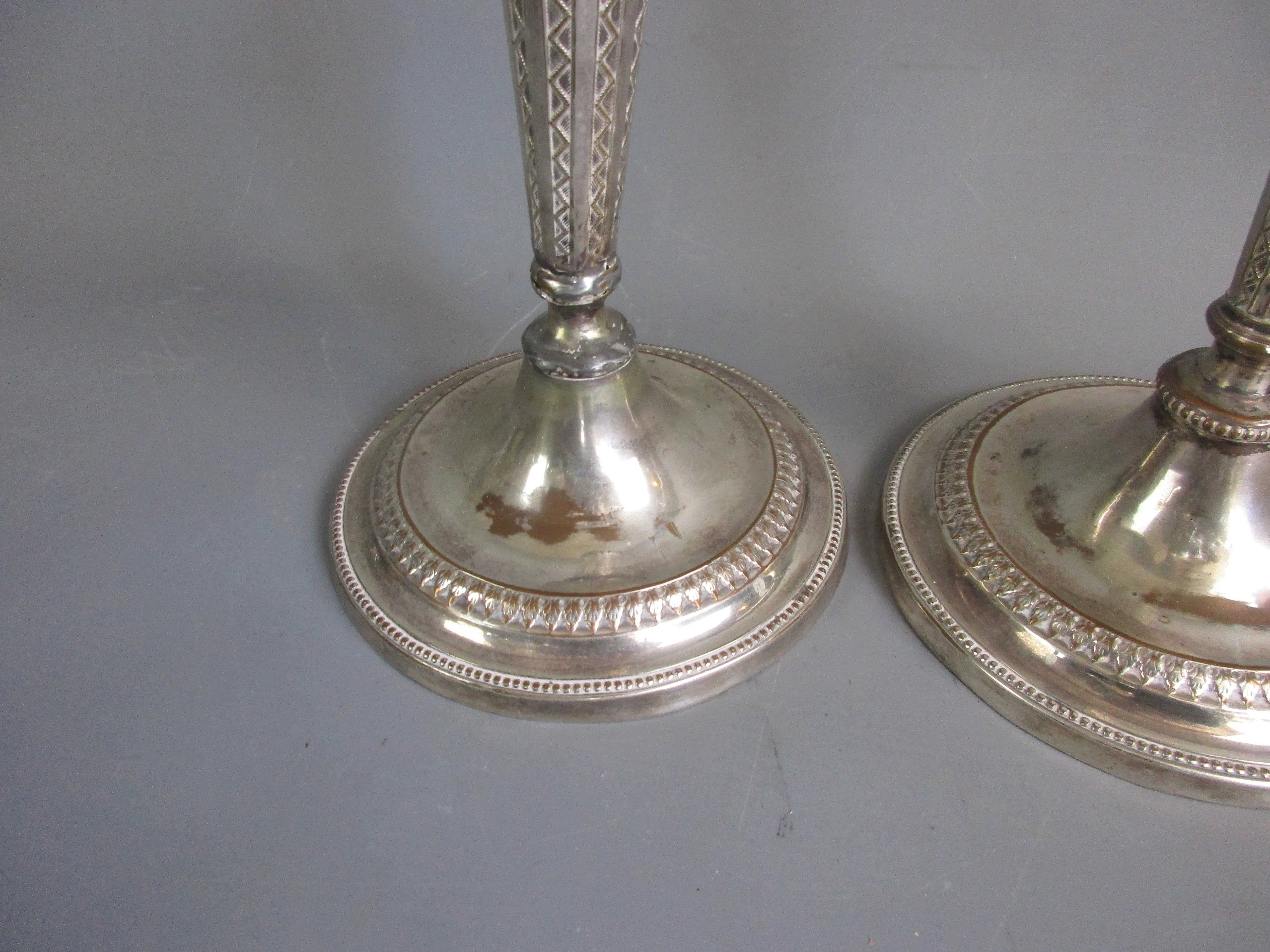 Pair Of Grand Silver Plated Candlesticks Antique Art Deco c1920