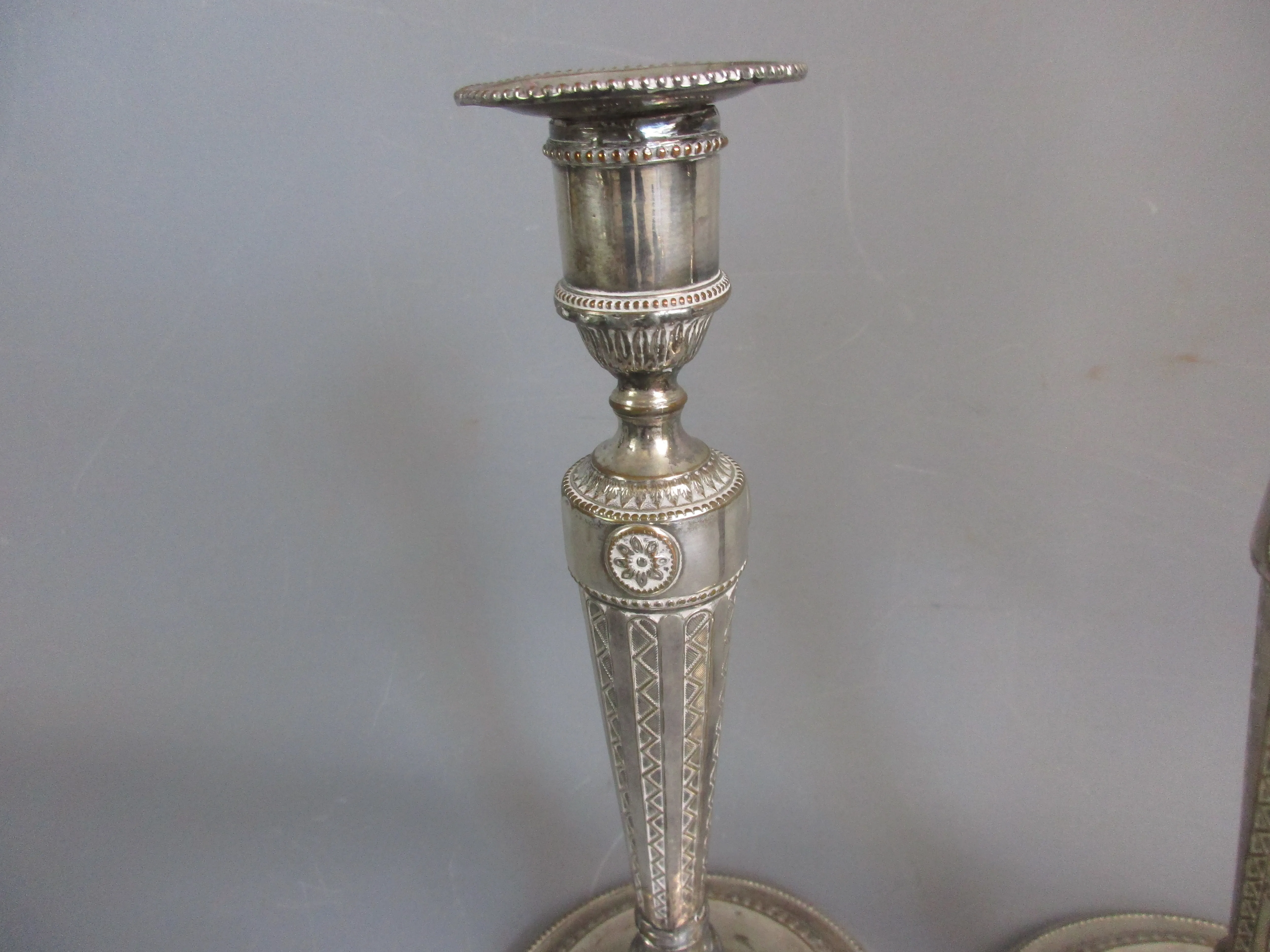 Pair Of Grand Silver Plated Candlesticks Antique Art Deco c1920