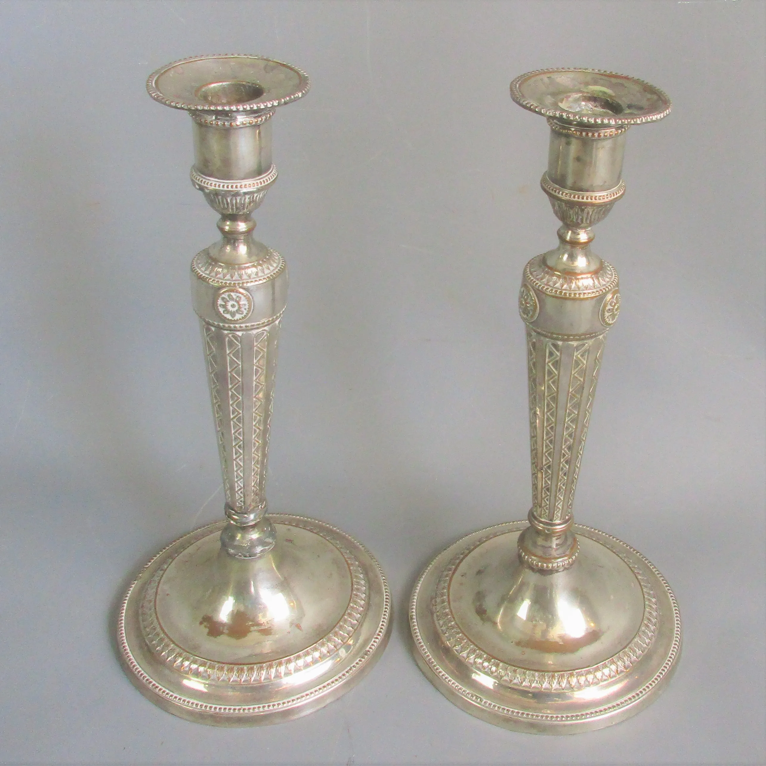 Pair Of Grand Silver Plated Candlesticks Antique Art Deco c1920