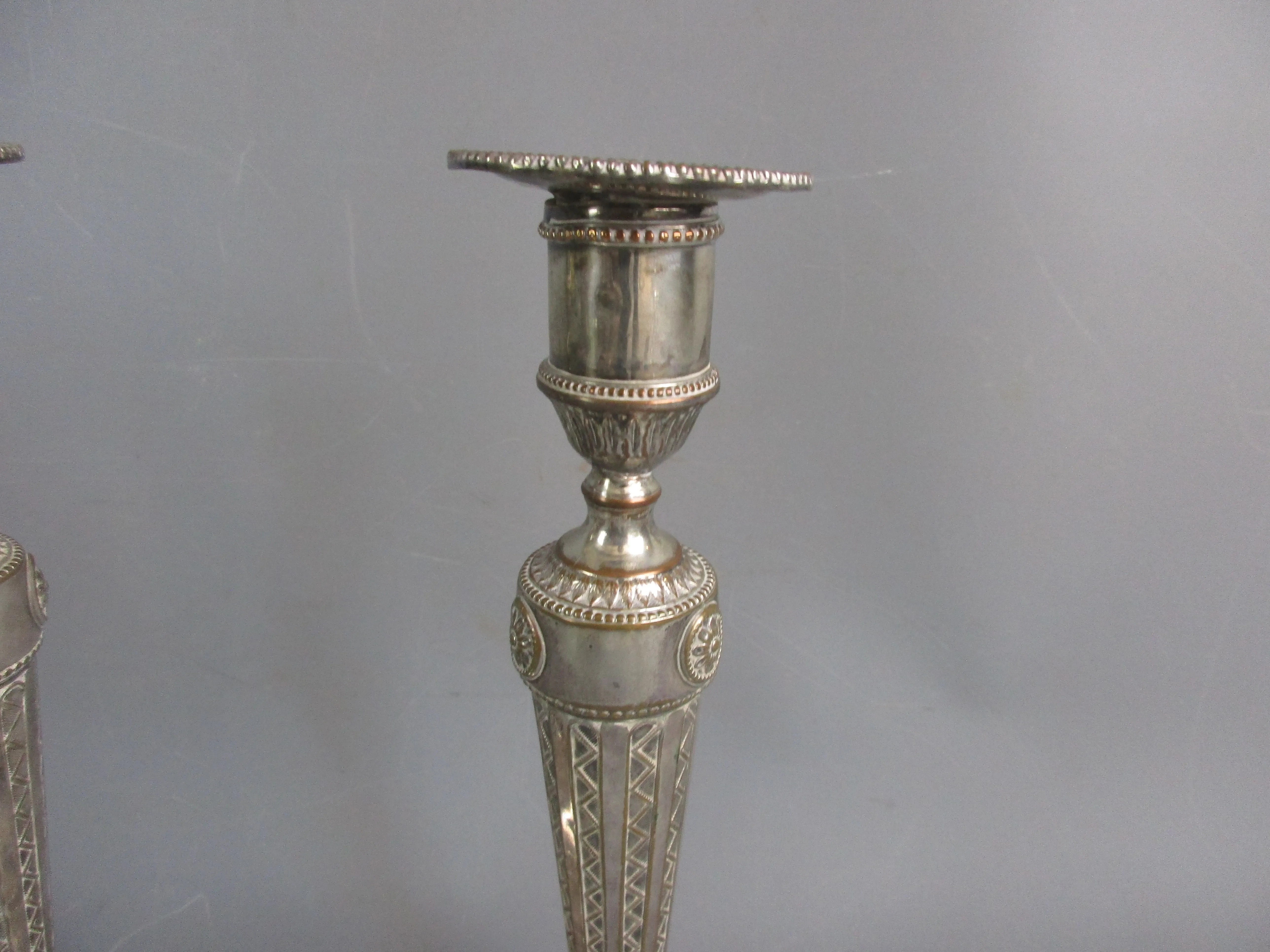 Pair Of Grand Silver Plated Candlesticks Antique Art Deco c1920