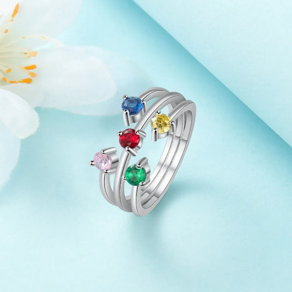 Personalized Round Inlaid 5 Birthstone Stackable Ring For Women