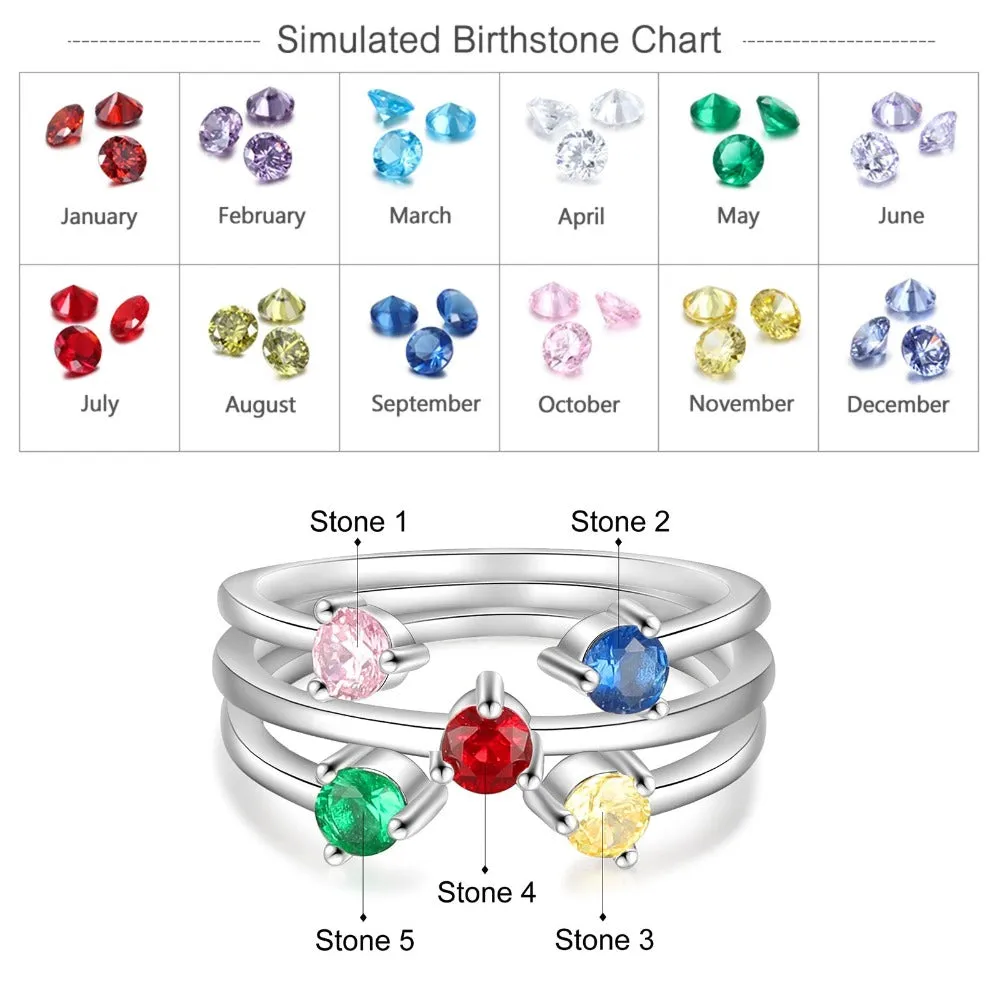 Personalized Round Inlaid 5 Birthstone Stackable Ring For Women