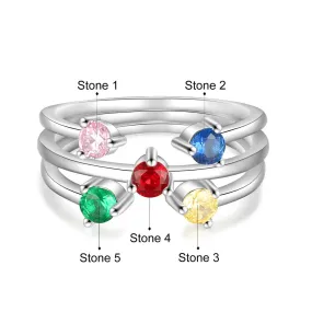 Personalized Round Inlaid 5 Birthstone Stackable Ring For Women