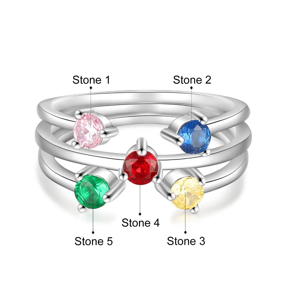 Personalized Round Inlaid 5 Birthstone Stackable Ring For Women