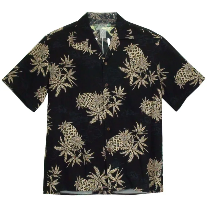 Pineapple Vintage Inspired Rayon Hawaiian Shirt | Black