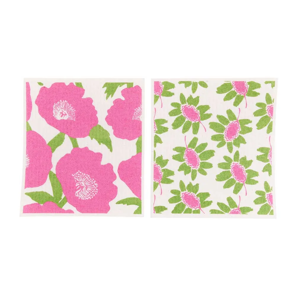 Poppies Pink Eco-Friendly blu Sponge Cloth- Set of 2