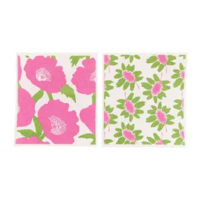 Poppies Pink Eco-Friendly blu Sponge Cloth- Set of 2