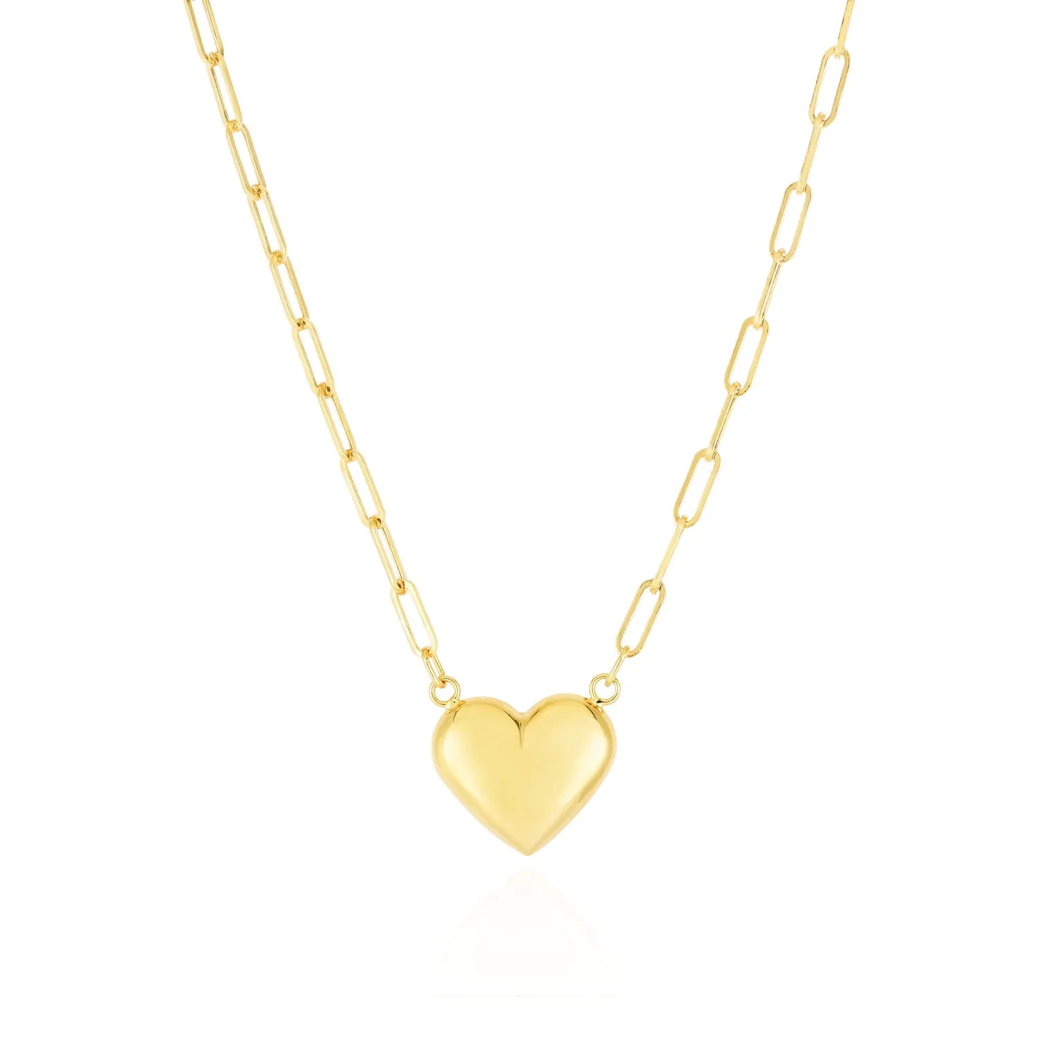 Puffy Gold Paperclip Heart Necklace