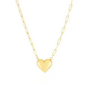 Puffy Gold Paperclip Heart Necklace