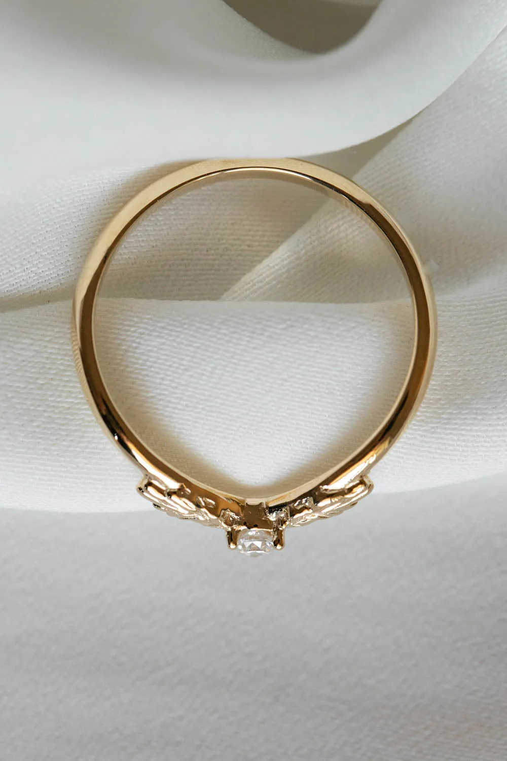 READY TO SHIP: Leaf wedding band in 14K yellow gold, moissanite, RING SIZE 7 US