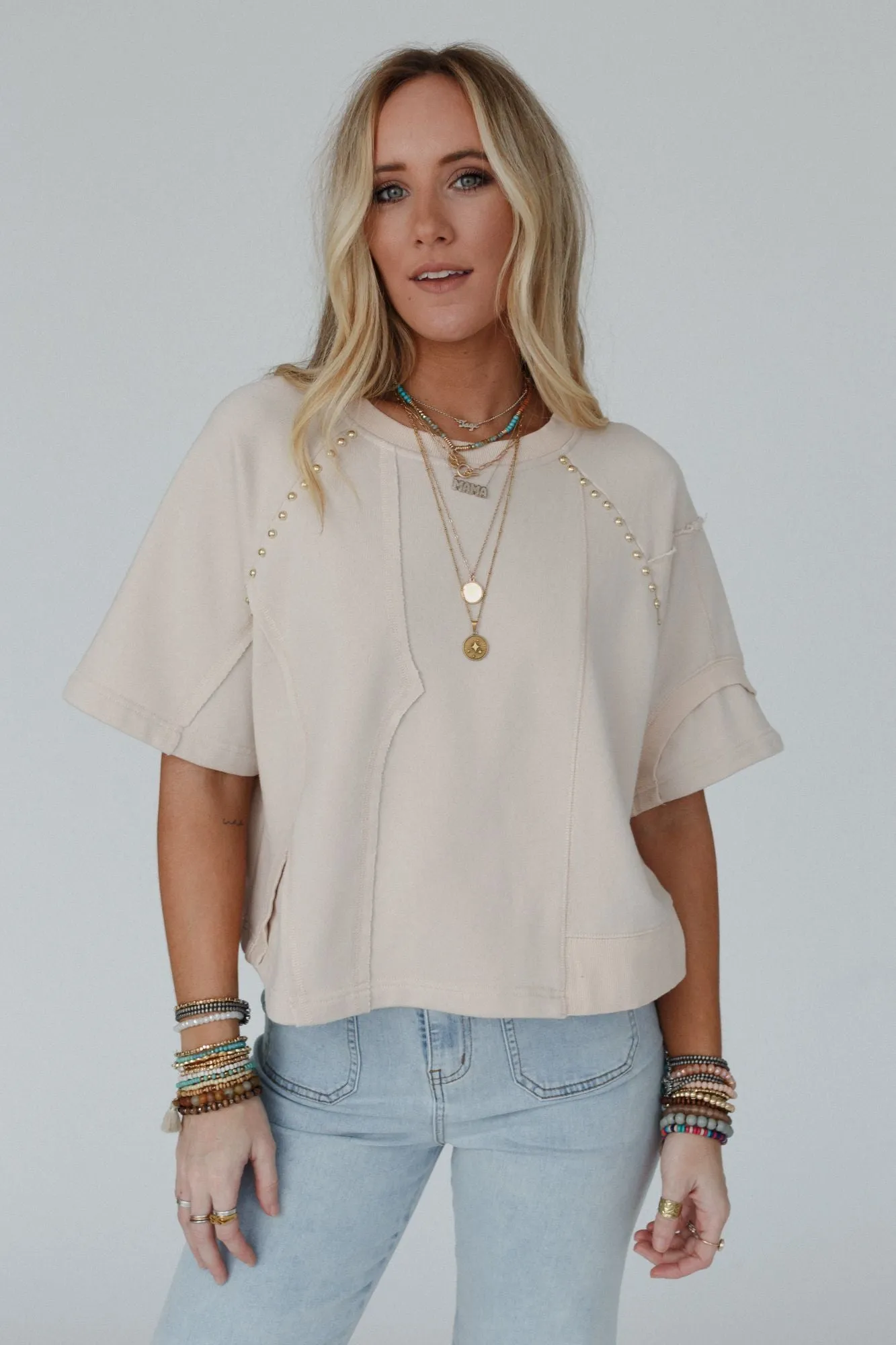 Retro Rivet Top - Beige