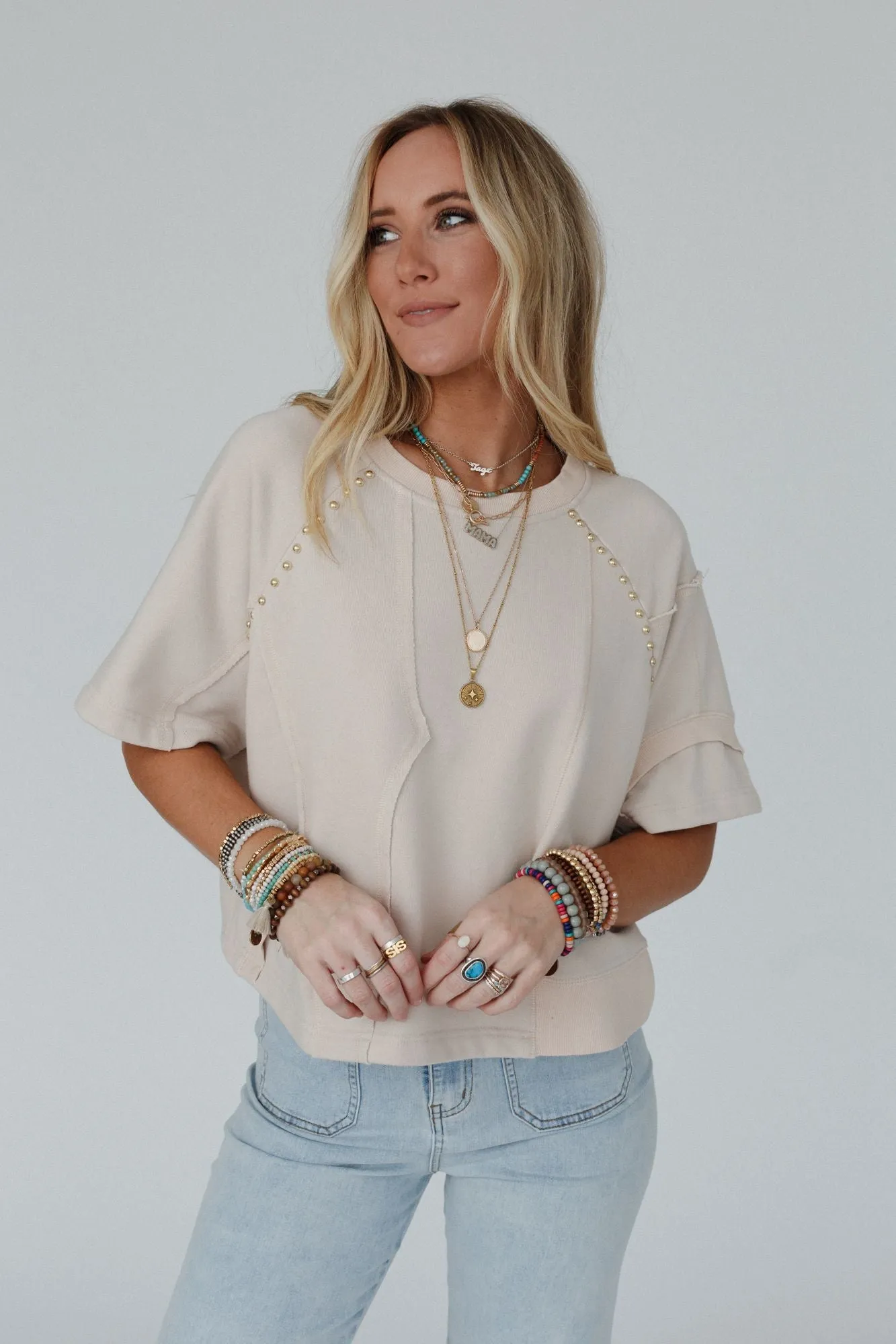 Retro Rivet Top - Beige